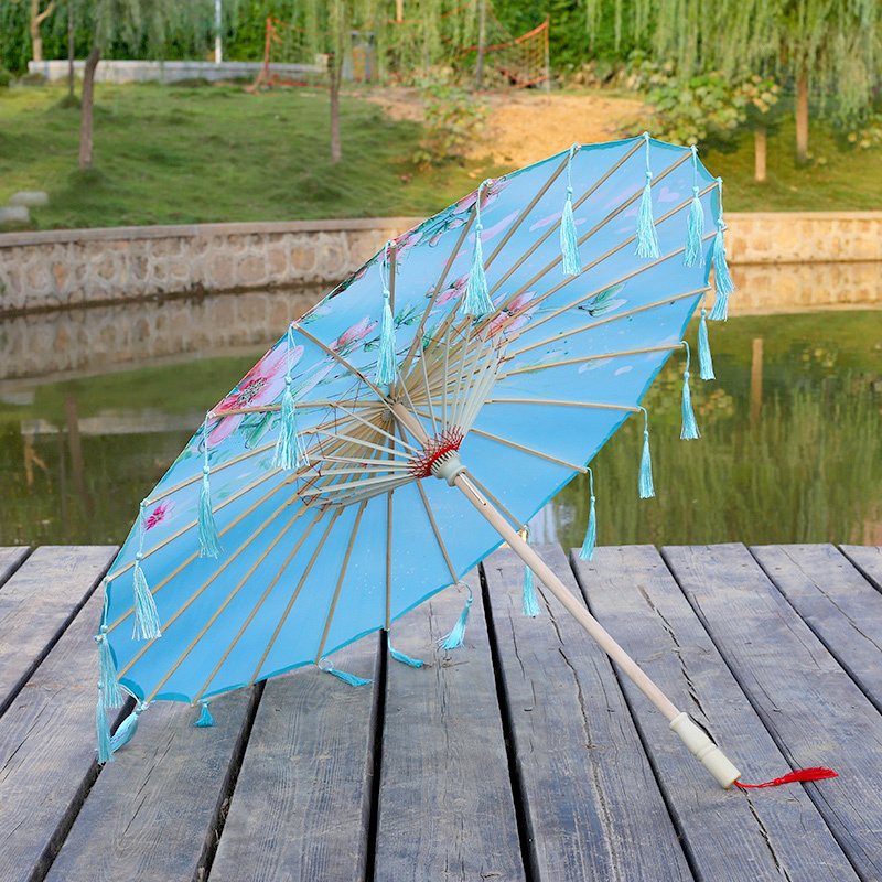 Silk Cloth Lace Umbrella Women Costume Photography Props Tasseled Umbrella Yarned Chinese Classical Oil-paper Umbrella Parasol