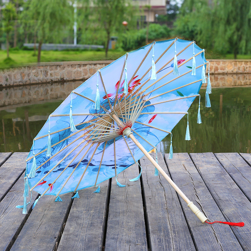 Silk Cloth Lace Umbrella Women Costume Photography Props Tasseled Umbrella Yarned Chinese Classical Oil-paper Umbrella Parasol