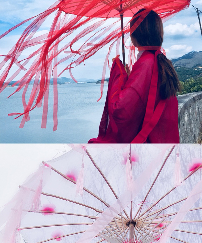 Hanfu Photography Prop Ancient Umbrella Rain Women Antique Tassels Umbrella Photograph Dance Umbrella Cos Game Parasol Japan