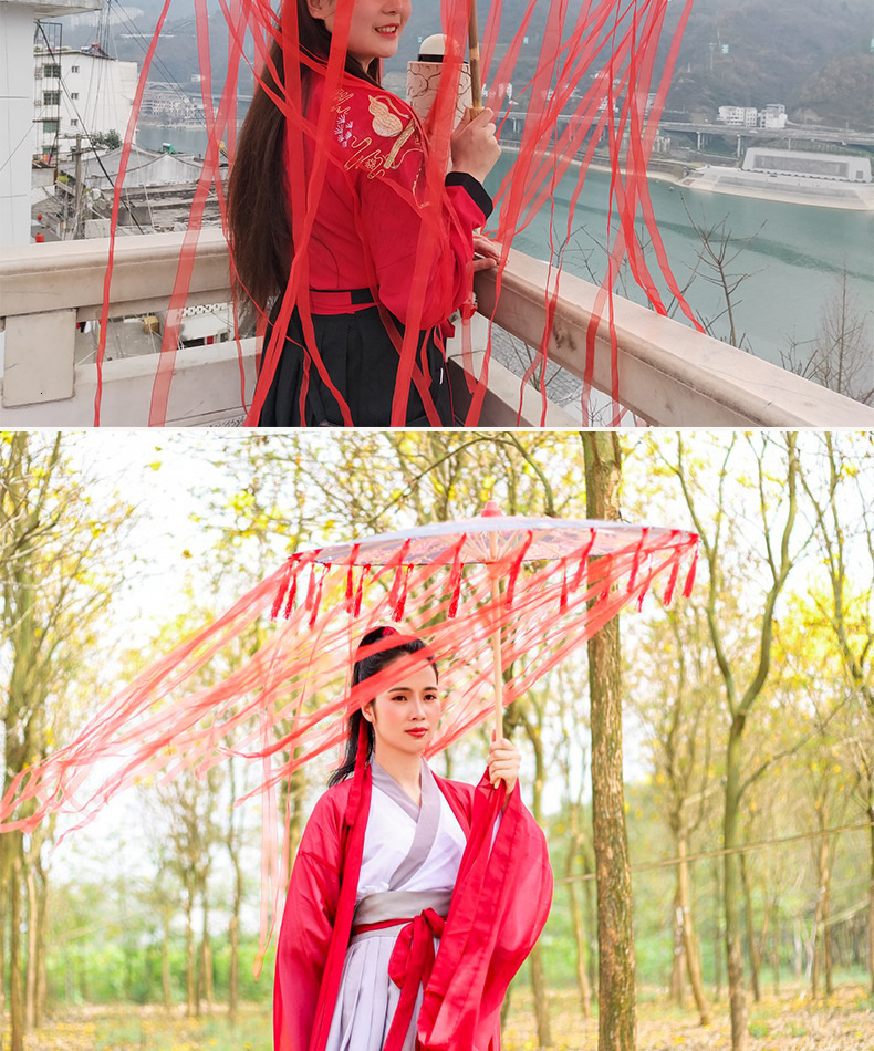 Hanfu Photography Prop Ancient Umbrella Rain Women Antique Tassels Umbrella Photograph Dance Umbrella Cos Game Parasol Japan