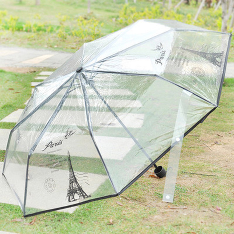 Tower Three Fold Umbrella Transparent Sun Rain Umbrellas Three Color Rain Tools Woman White Black Two Color