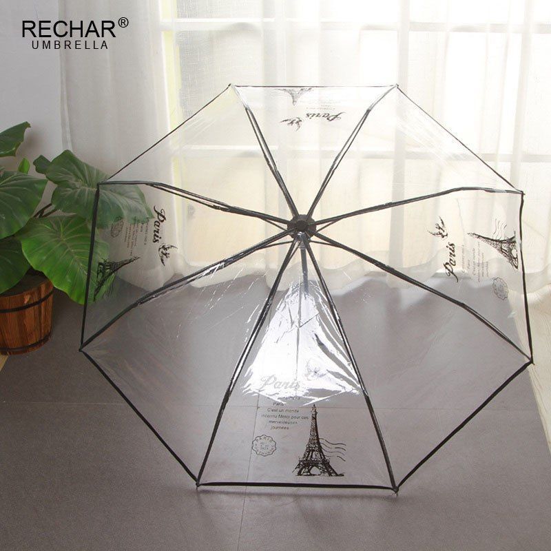 Tower Three Fold Umbrella Transparent Sun Rain Umbrellas Three Color Rain Tools Woman White Black Two Color