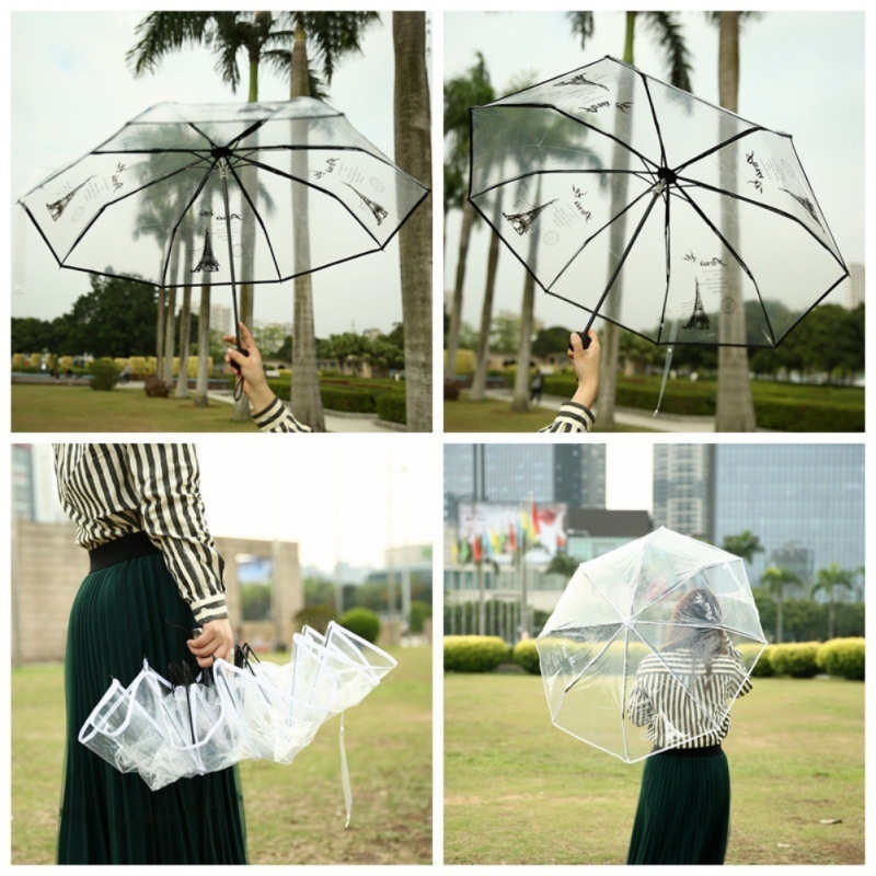 Tower Three Fold Umbrella Transparent Sun Rain Umbrellas Three Color Rain Tools Woman White Black Two Color