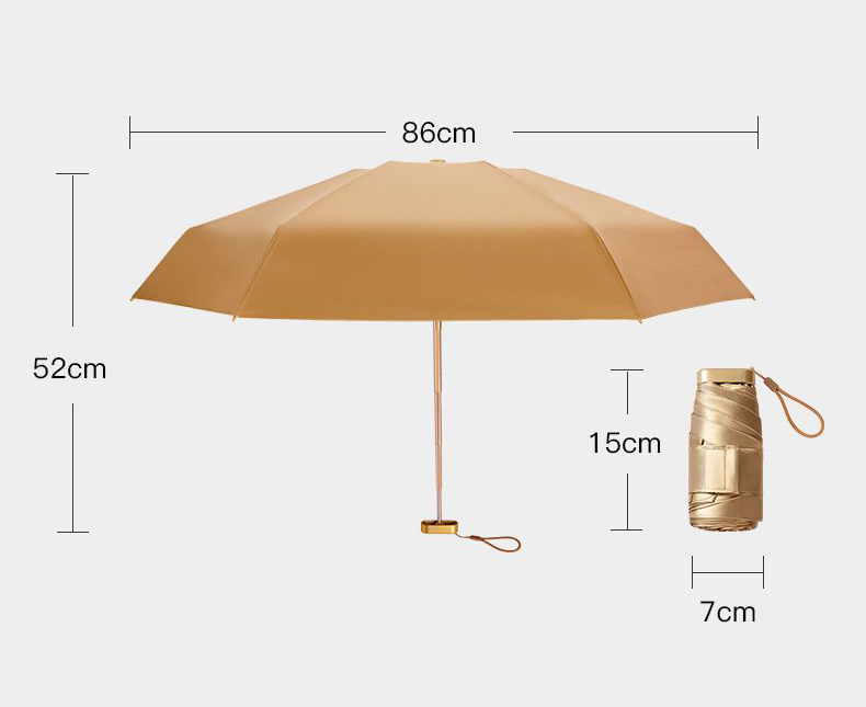 Luxury Golden UV Umbrella Rain Women Cute Pocket Mini Sun Umbrella Patio Six Folding Parasol Outdoor Foldable Unbrella UPF50+