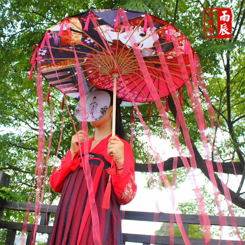 Rain-proof Tassels Dance Umbrella fan Ancient Hanfu Woman Cos Prop Umbrella Photography Oiled Paper Umbrella parasol umbrellas