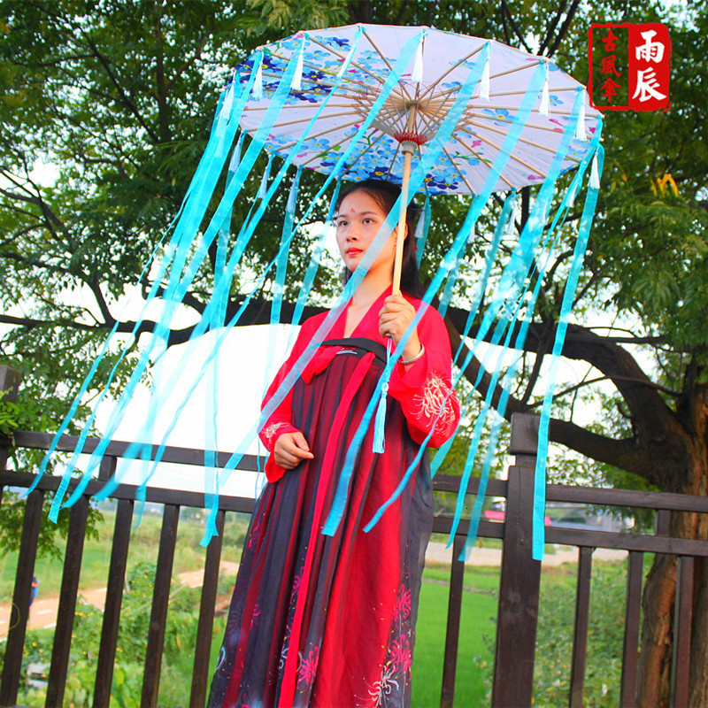 Rain-proof Tassels Dance Umbrella fan Ancient Hanfu Woman Cos Prop Umbrella Photography Oiled Paper Umbrella parasol umbrellas