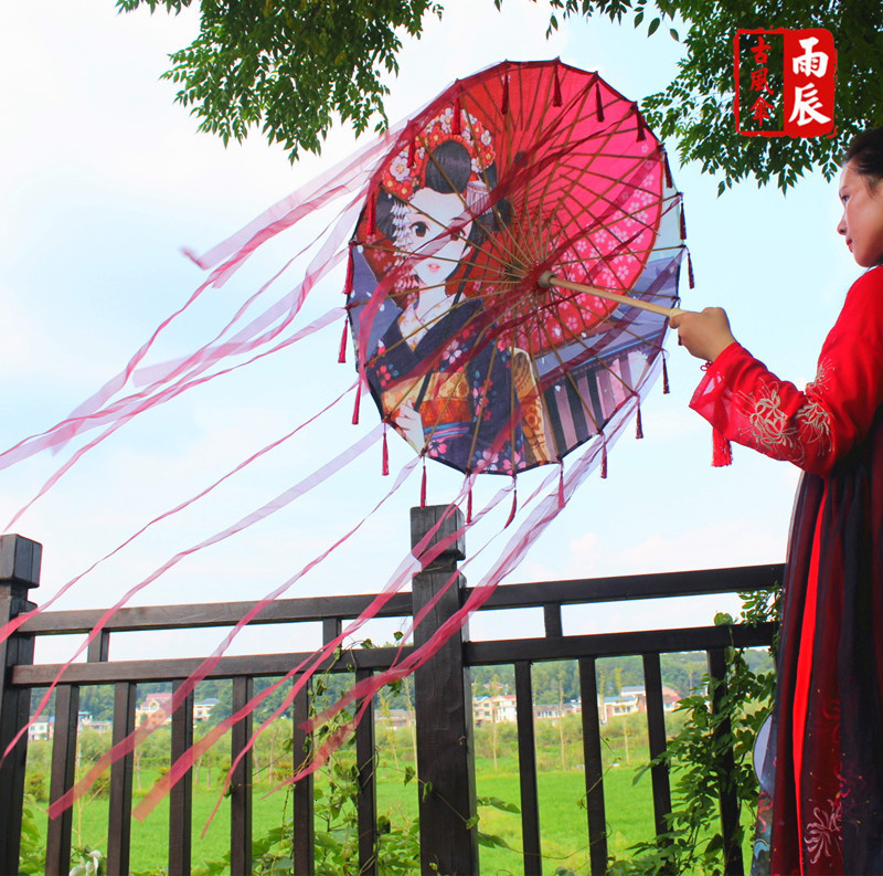 Rain-proof Tassels Dance Umbrella fan Ancient Hanfu Woman Cos Prop Umbrella Photography Oiled Paper Umbrella parasol umbrellas