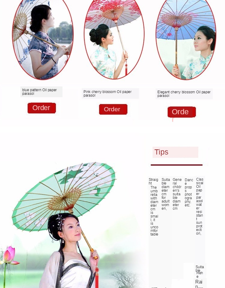 84cm Parasol Tradition Classical Oilpaper Decor Chinese Wooden Handle Hang Umbrella Culture Vintage Rain Umbrella Women