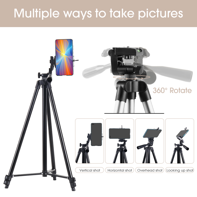 Black/Silver Tripod For Phone Lightweight Aluminum Tripod Stand With Remote Clip For iPhone Selfies Video Recording Camera Stand