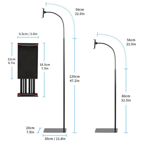 Selens Adjustable Tablet Mount Tripod Floor Stand Gooseneck Holder For 4-11" Phone iPad Camera Photo Selfie photography props