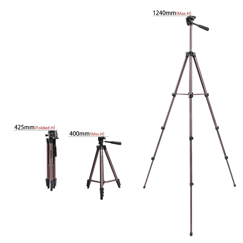 fosoto Professional Camera Tripod Stand Portable Aluminum Tripods With Holder for Canon Nikon Sony DSLR Camera Camcorder Phone