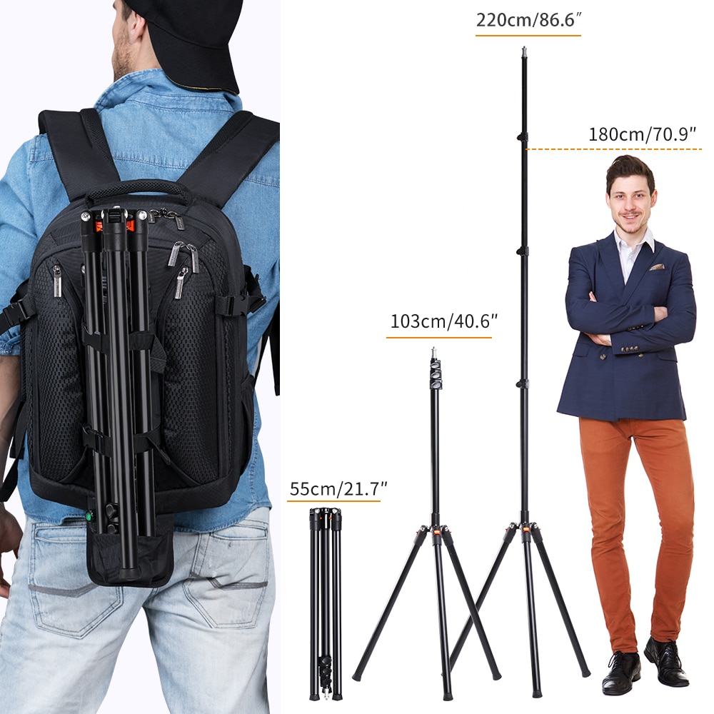 K&F Concept Camera Tripod Heavy Duty Light Stand,Adjustable Height Maximum 90.5 inch Aluminum Alloy with Case for Live Streaming