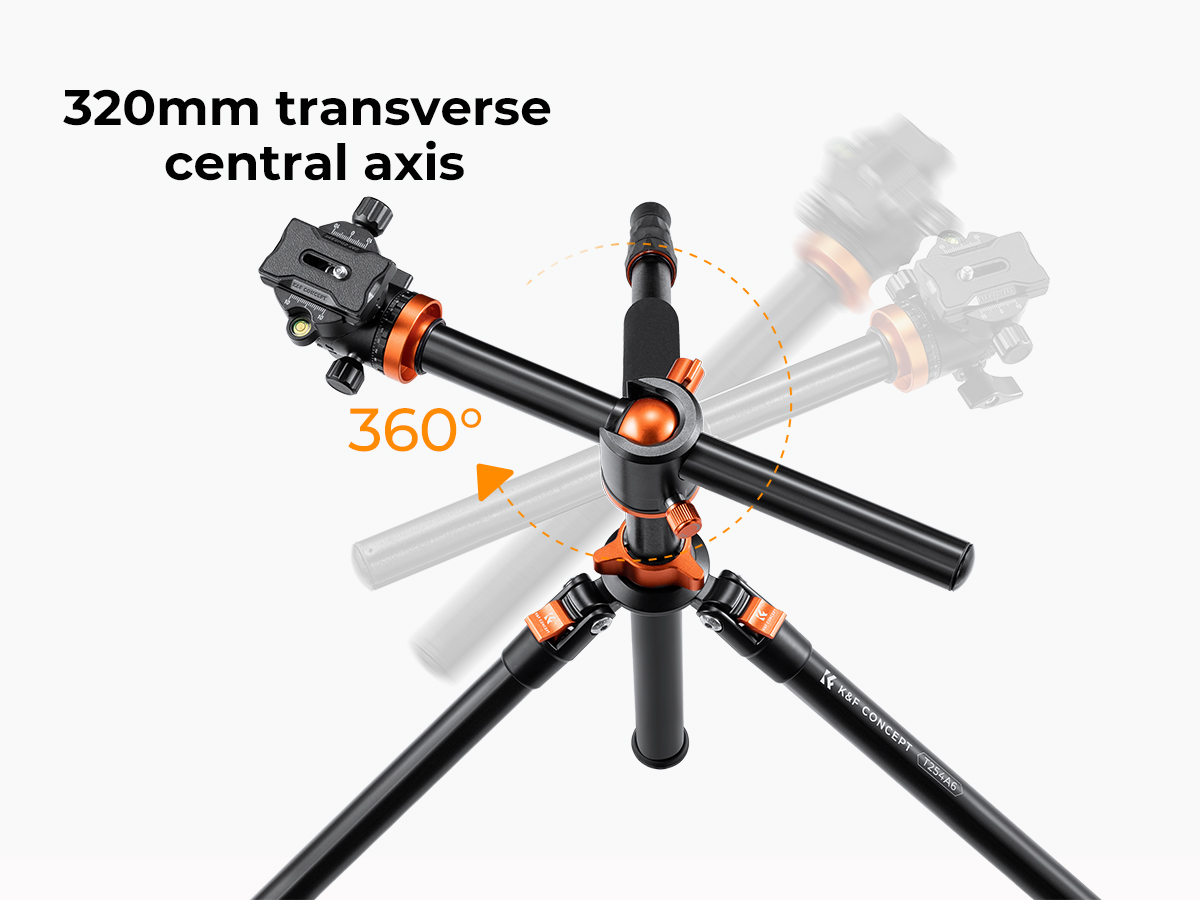 K&F Concept 76"/193cm Camera Tripod Professional Center Axis Horizontal Tripods 22lbs/10kg Load Capacity with Detachable Monopod