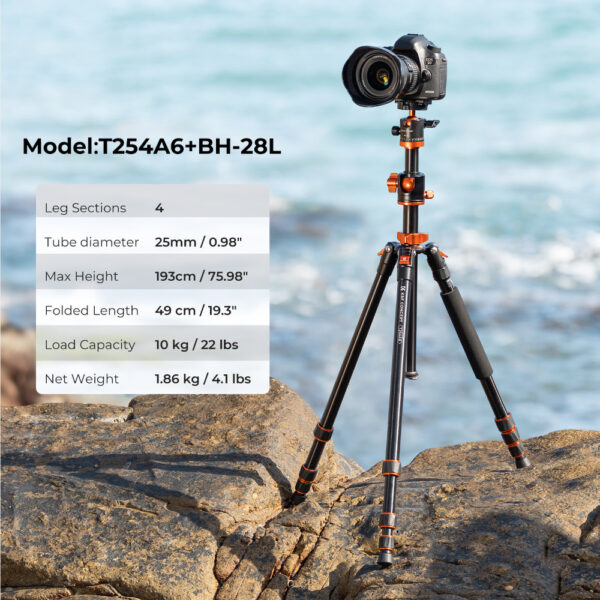 K&F Concept 76"/193cm Camera Tripod Professional Center Axis Horizontal Tripods 22lbs/10kg Load Capacity with Detachable Monopod - Image 2