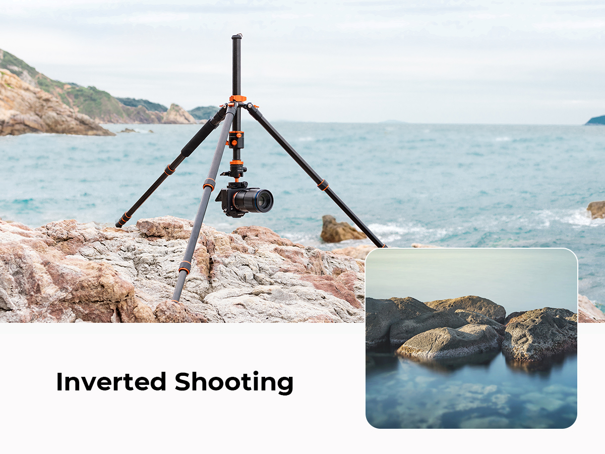 K&F Concept 76"/193cm Camera Tripod Professional Center Axis Horizontal Tripods 22lbs/10kg Load Capacity with Detachable Monopod