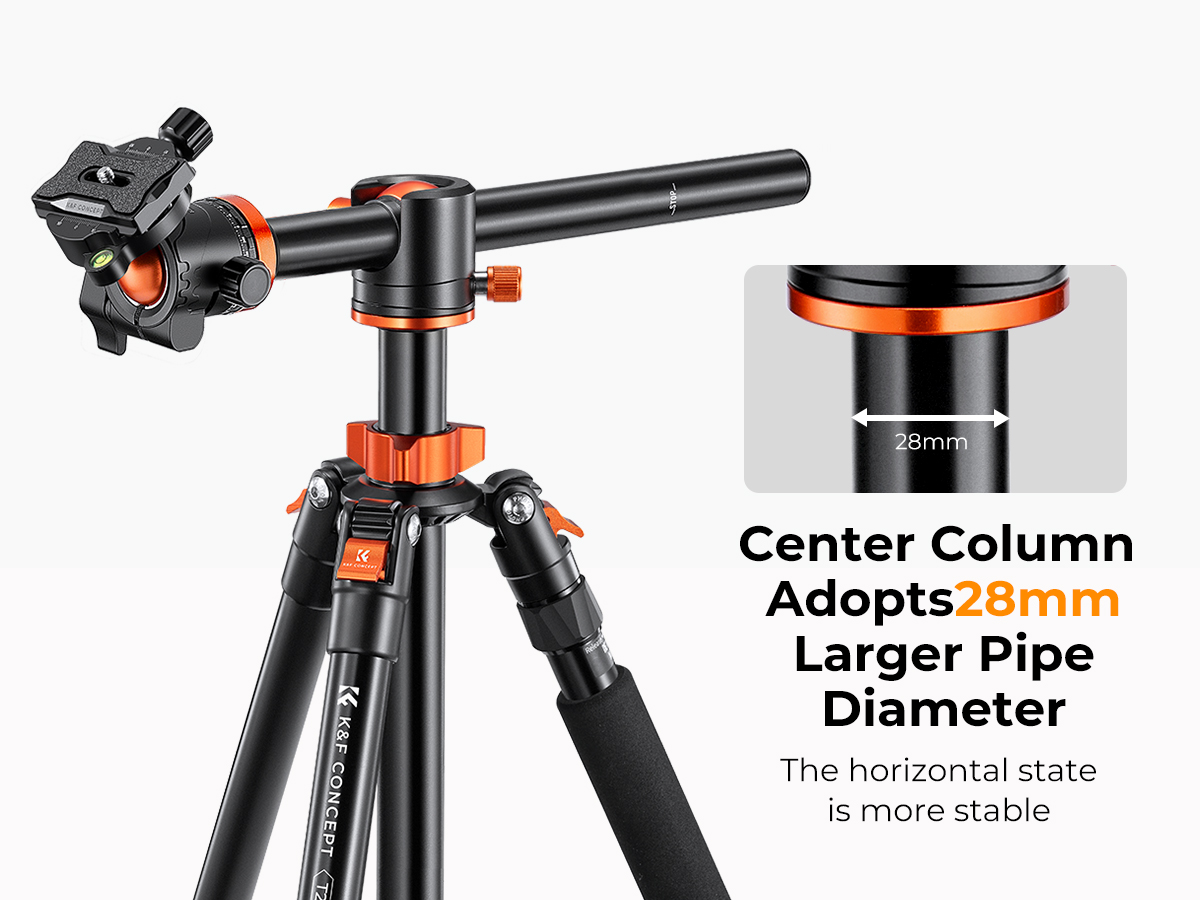 K&F Concept 76"/193cm Camera Tripod Professional Center Axis Horizontal Tripods 22lbs/10kg Load Capacity with Detachable Monopod