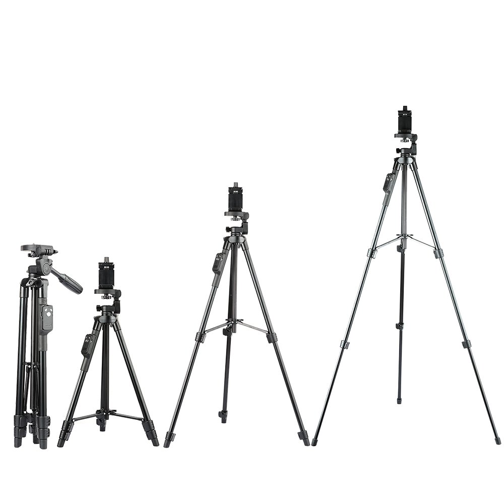 YUNTENG 5208 Aluminum Tripod with 3-Way Head & Bluetooth Remote + Clip for Camera Phone