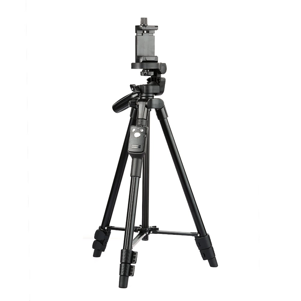 YUNTENG 5208 Aluminum Tripod with 3-Way Head & Bluetooth Remote + Clip for Camera Phone