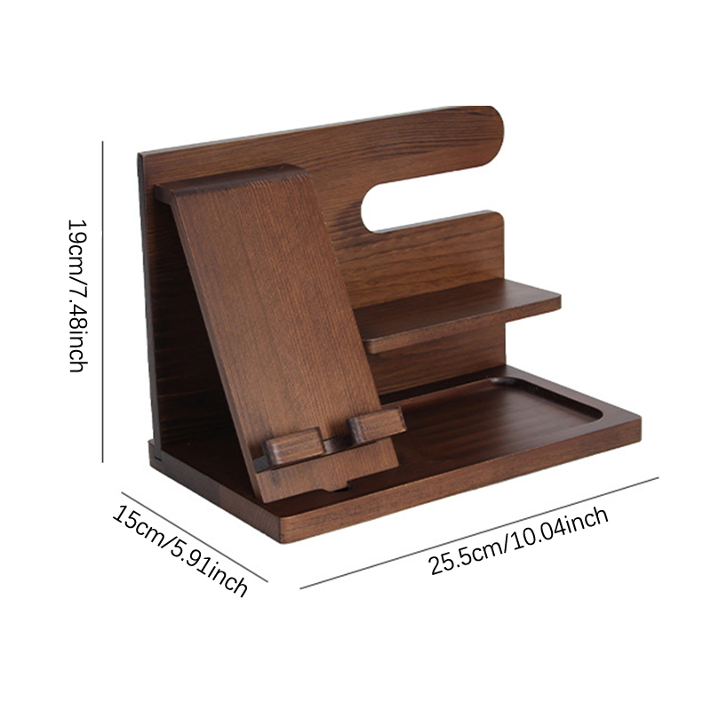 Multifunction Wooden Bedside Organiser Wood Phone Docking Station Key Holder Wallet Stand Watch Organizer Valentines Gifts