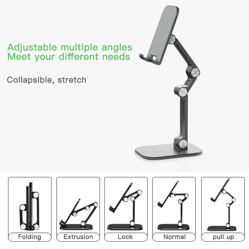 Three Sections Foldable Desk Mobile Phone Holder For iPhone iPad Tablet Flexible Table Desktop Adjustable Cell Smartphone Stand