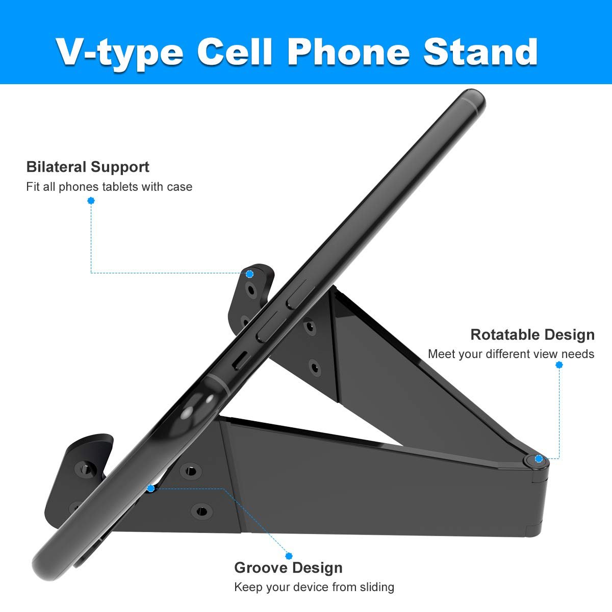 Fimilef Universal Phone Holder Foldable Cellphone Support Stand for IPhone iPad E-Reader Tablets Adjustable Support Phone Holder