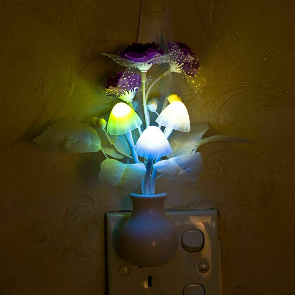 LED Lilac Night Light Lamp Colorful Rose Mushroom Lamp Romantic Lilac Night Lighting for Home Art Decor US/EU Plug