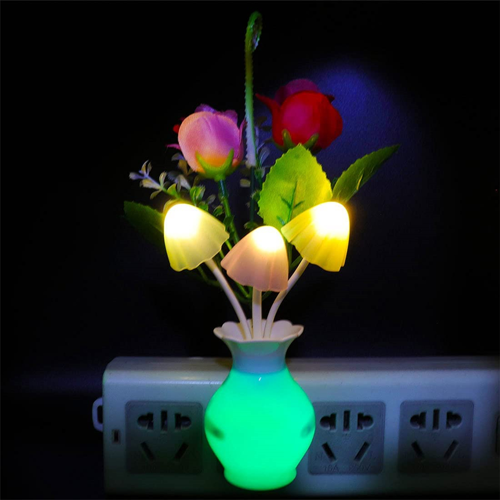 LED Lilac Night Light Lamp Colorful Rose Mushroom Lamp Romantic Lilac Night Lighting for Home Art Decor US/EU Plug