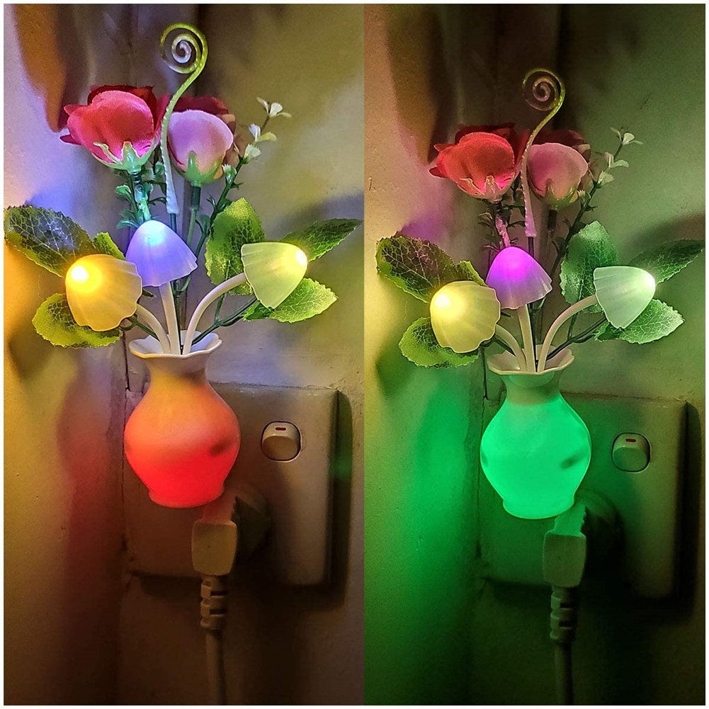 LED Lilac Night Light Lamp Colorful Rose Mushroom Lamp Romantic Lilac Night Lighting for Home Art Decor US/EU Plug