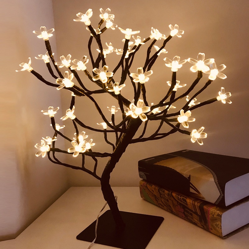 24 LED Rose Flower Tree Lights USB Table Lamp Fairy Maple Leaf Night Light Home Party Christmas Wedding Bedroom Decoration Gift