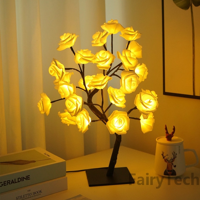 24 LED Table Lamp Rose Flower Tree USB Night Lights Christmas Decoration Gift for Kids Room Rose Flower Lighting Home Decoration