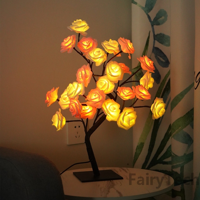 24 LED Table Lamp Rose Flower Tree USB Night Lights Christmas Decoration Gift for Kids Room Rose Flower Lighting Home Decoration