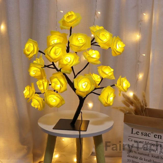 24 LED Table Lamp Rose Flower Tree USB Night Lights Christmas Decoration Gift for Kids Room Rose Flower Lighting Home Decoration