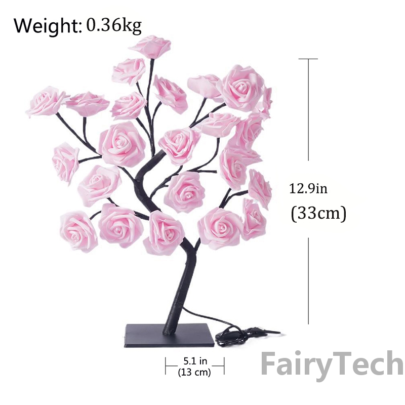 24 LED Table Lamp Rose Flower Tree USB Night Lights Christmas Decoration Gift for Kids Room Rose Flower Lighting Home Decoration