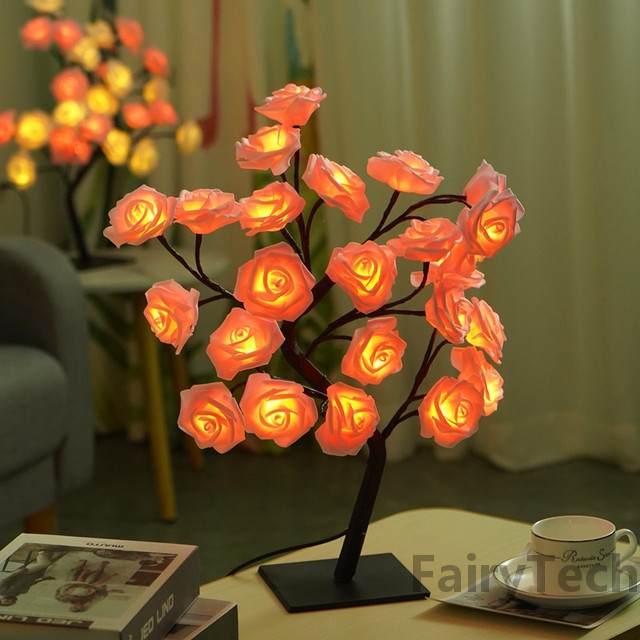 24 LED Table Lamp Rose Flower Tree USB Night Lights Christmas Decoration Gift for Kids Room Rose Flower Lighting Home Decoration