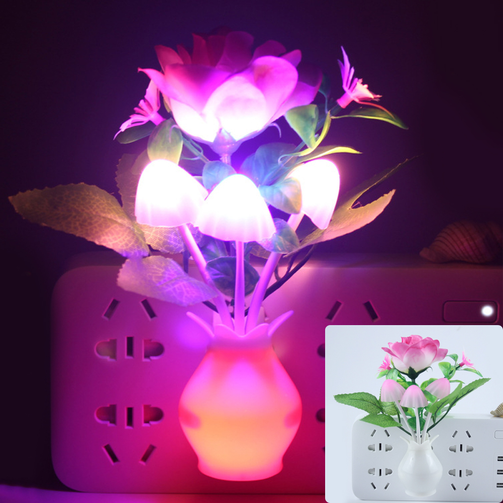 Creative 100V-240V US Plug-in LED Night Lamps Flower Shaped Colorful Lighting Sensor Bedroom Home Decorative Lights