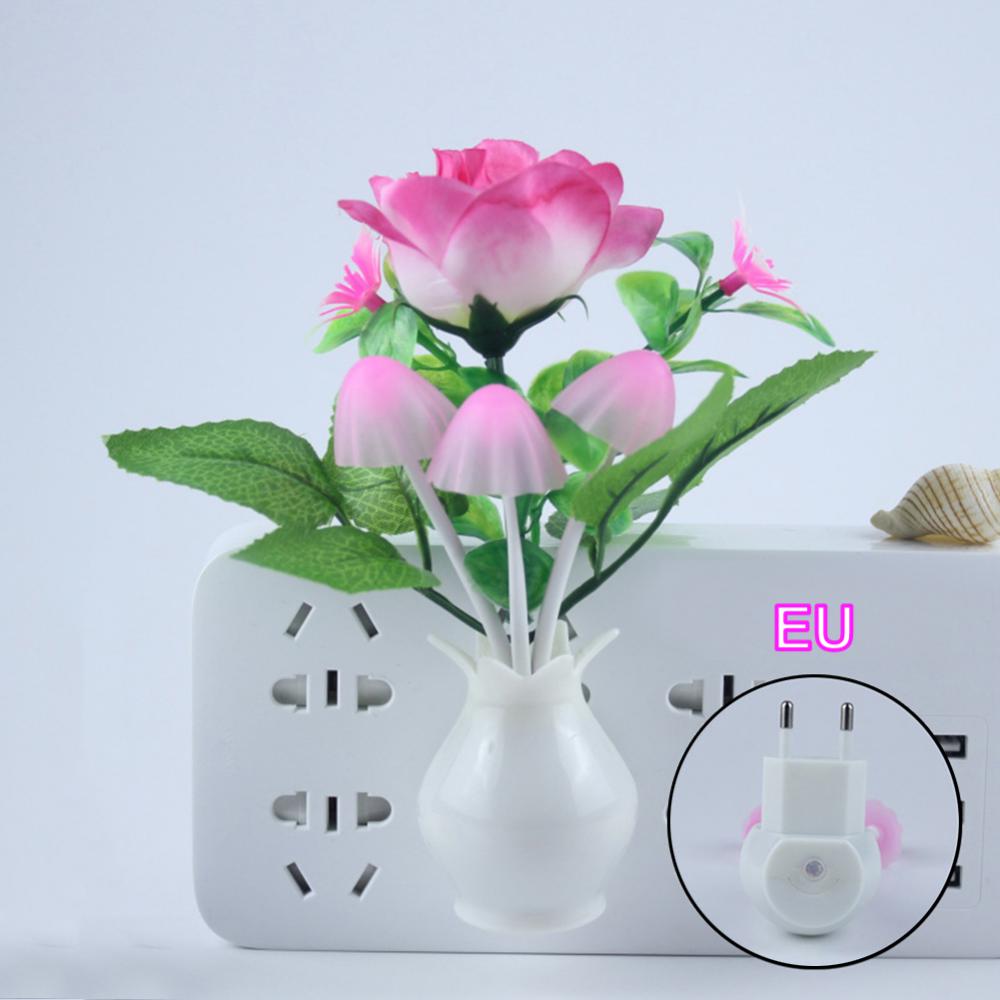 Rose Flower Mushroom Plug In Lamp LED Night Light With Auto Sensor AC 220V / 50Hz Energy Saving Vase Socket Lamp Home Decoration