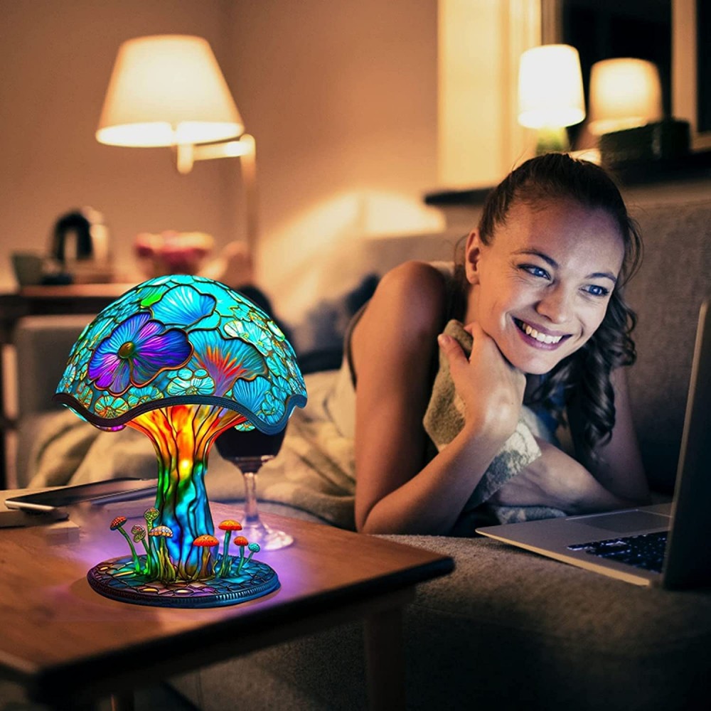 Creative Stained Plant Series Table Lamps Resin Colorful Bedroom Bedside Flower Mushroom Retro Table Night Lamp Atmosphere Light