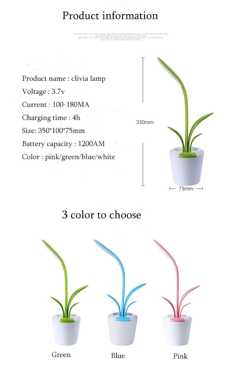 Clivia ABS Flowerpot Lamps Rechargeable Cordless Night Light Led Artificial Flower Table Lamp Birthday Party Mother's Day Gifts
