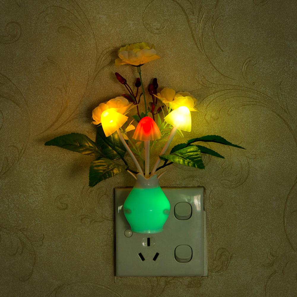 LED Colorful Flower Night Lights Luminous Lamp US Plug Sensor Home Bedroom Decoration Novelty Light Flower Plant Nightlight