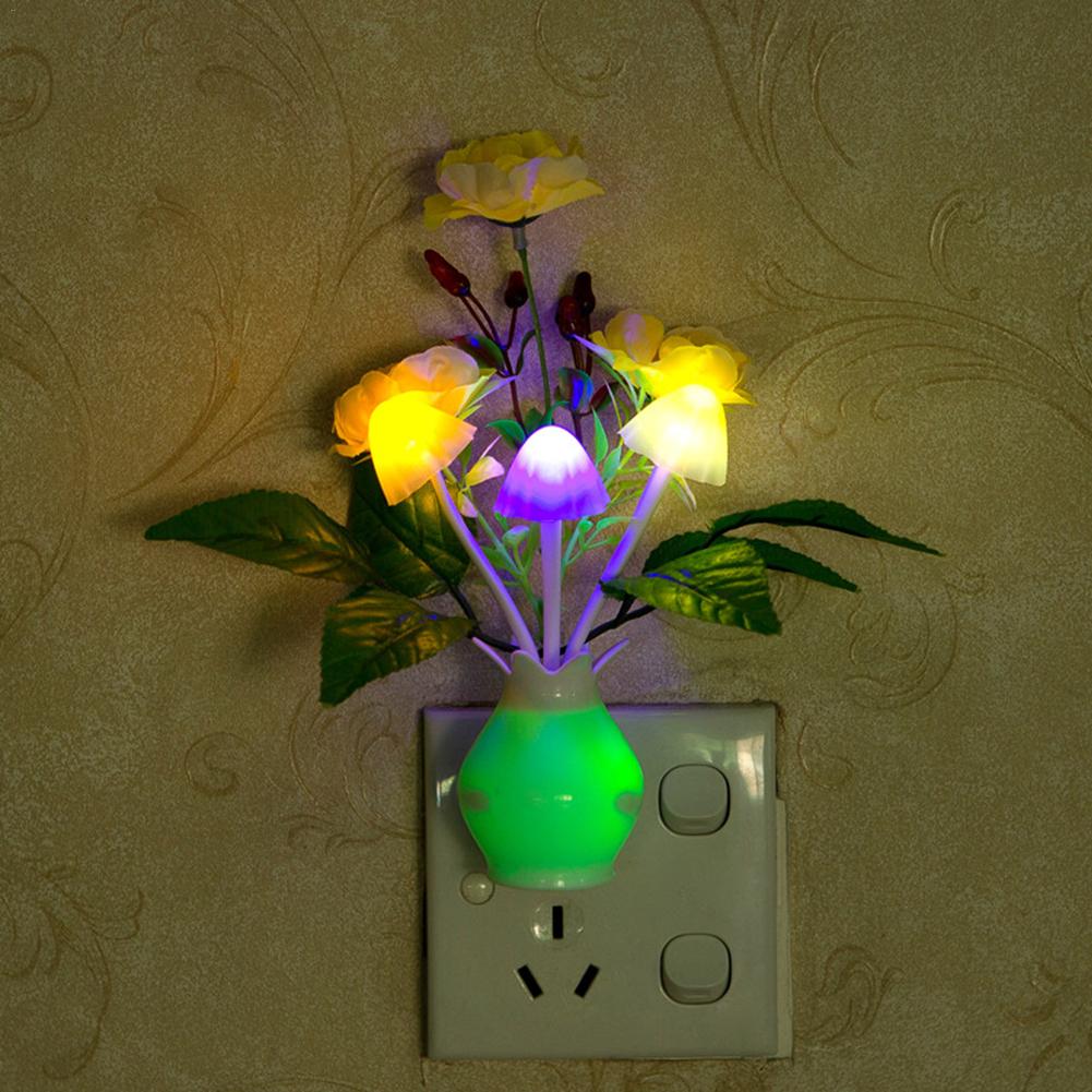 LED Colorful Flower Night Lights Luminous Lamp US Plug Sensor Home Bedroom Decoration Novelty Light Flower Plant Nightlight