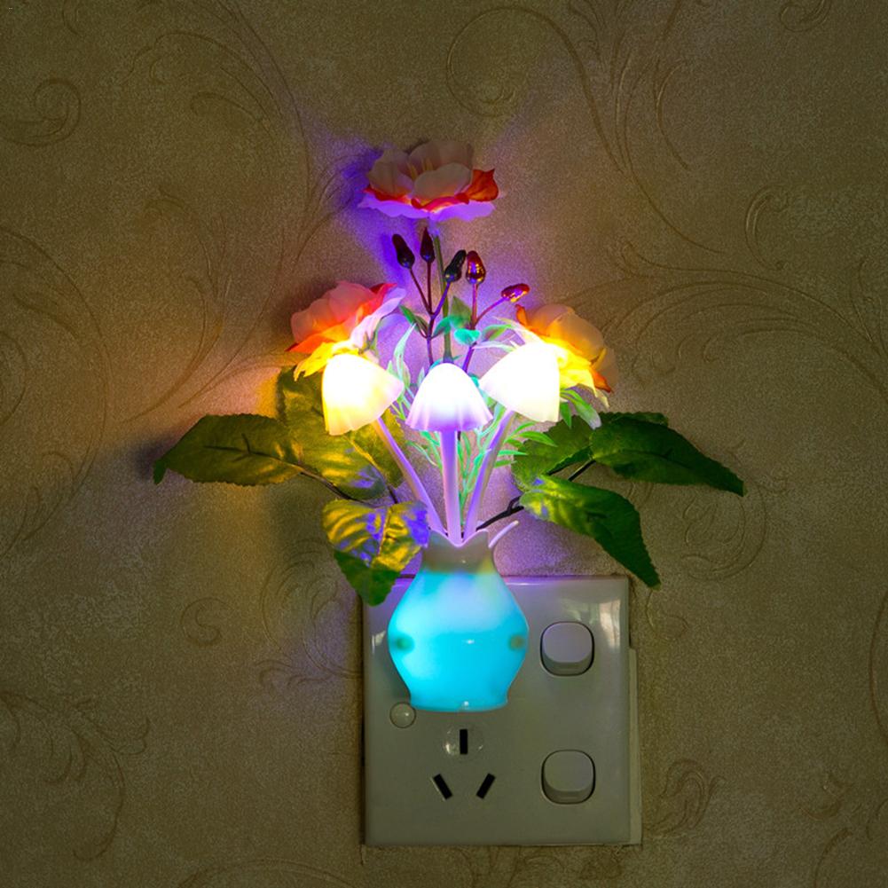 LED Colorful Flower Night Lights Luminous Lamp US Plug Sensor Home Bedroom Decoration Novelty Light Flower Plant Nightlight