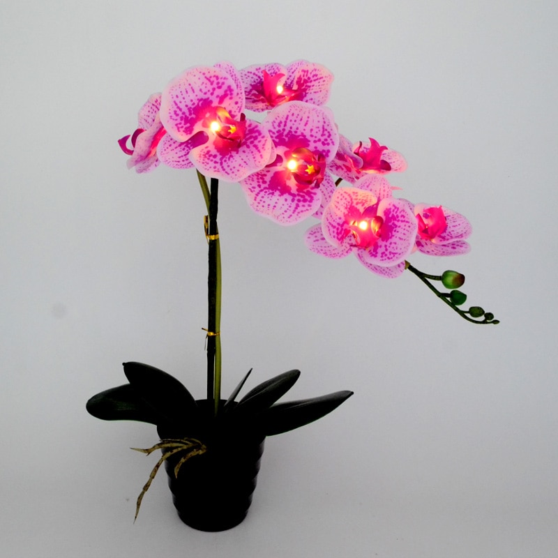 20" 50cm 7 LEDs Orchid Pot Lamp artificial flower real touch Phalaenopsis latex silicon Bonsai Lighting glowing potted flowers