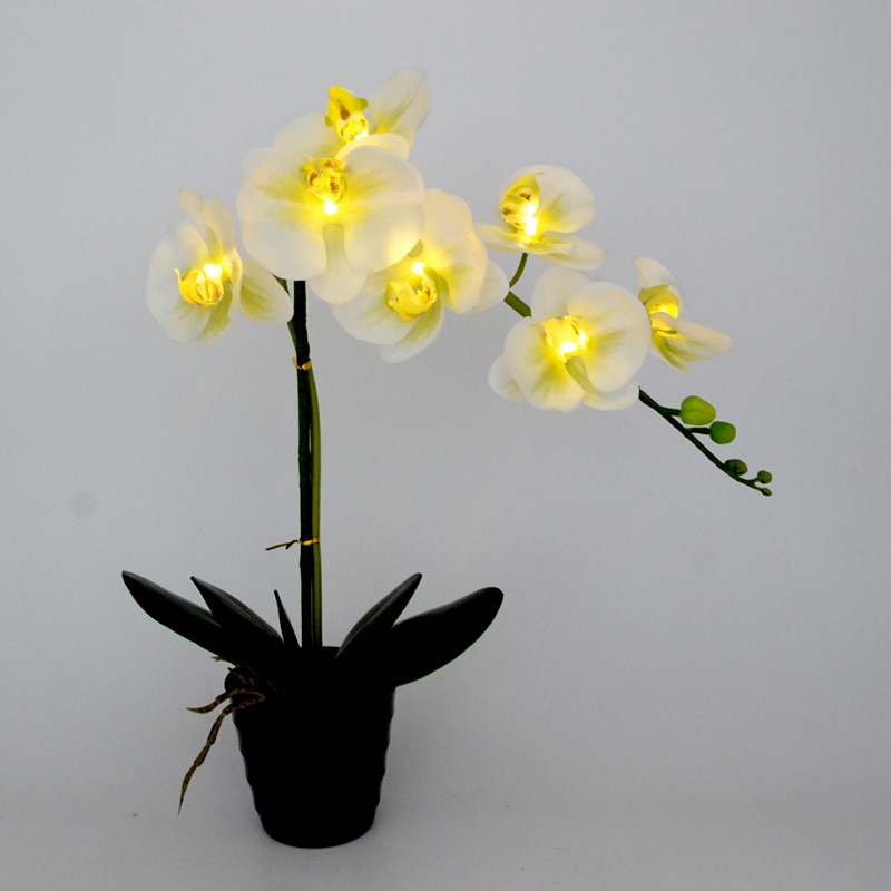 20" 50cm 7 LEDs Orchid Pot Lamp artificial flower real touch Phalaenopsis latex silicon Bonsai Lighting glowing potted flowers