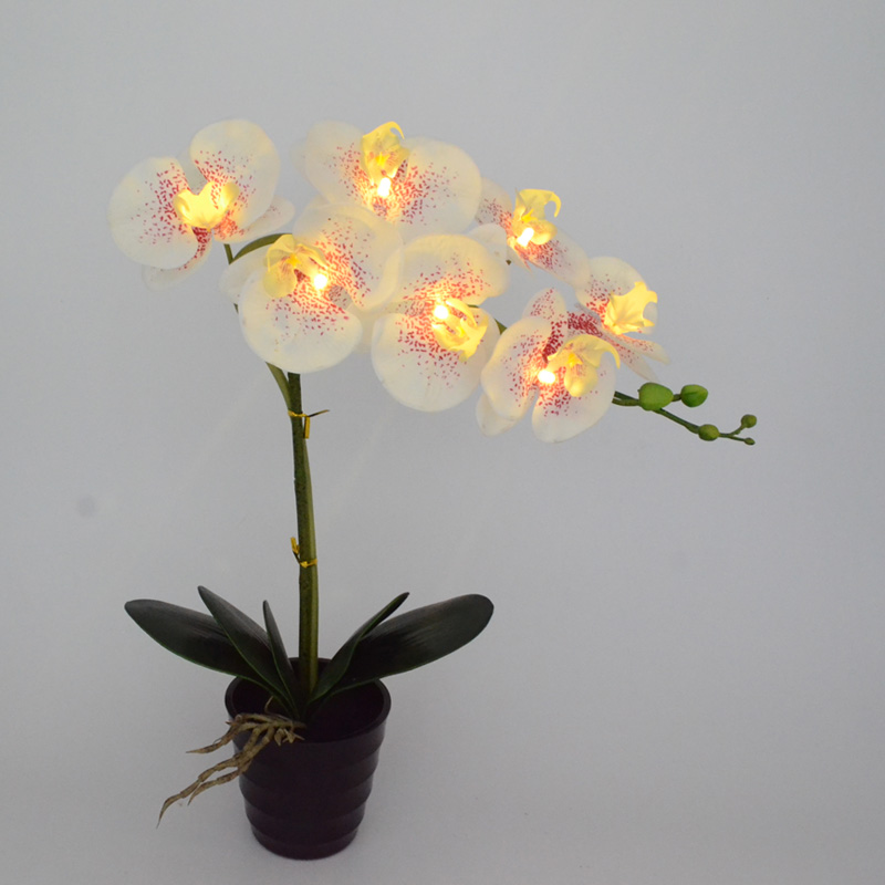 20" 50cm 7 LEDs Orchid Pot Lamp artificial flower real touch Phalaenopsis latex silicon Bonsai Lighting glowing potted flowers