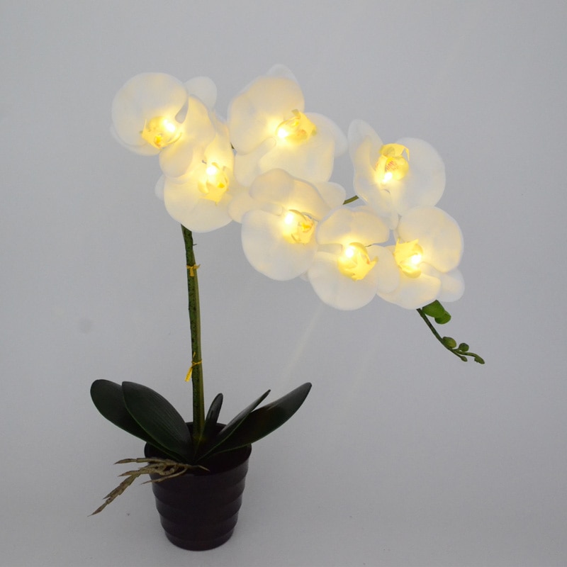 20" 50cm 7 LEDs Orchid Pot Lamp artificial flower real touch Phalaenopsis latex silicon Bonsai Lighting glowing potted flowers