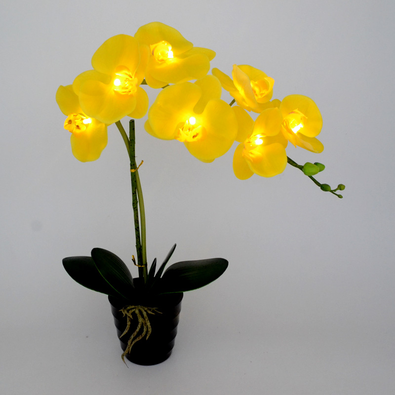 20" 50cm 7 LEDs Orchid Pot Lamp artificial flower real touch Phalaenopsis latex silicon Bonsai Lighting glowing potted flowers