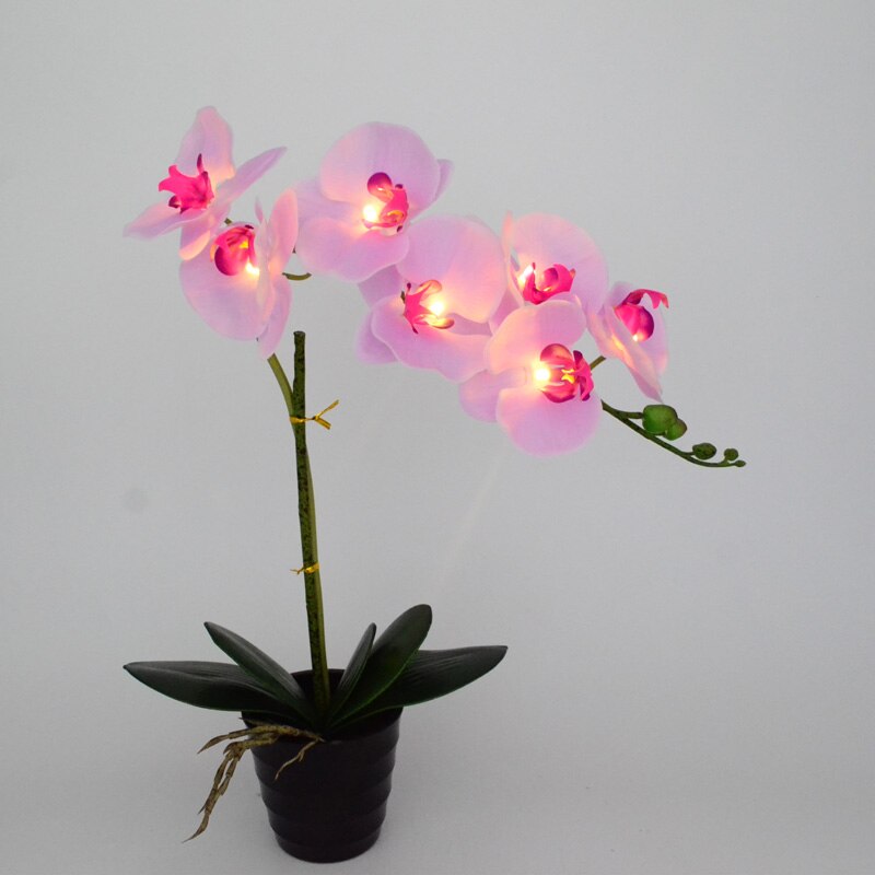 20" 50cm 7 LEDs Orchid Pot Lamp artificial flower real touch Phalaenopsis latex silicon Bonsai Lighting glowing potted flowers