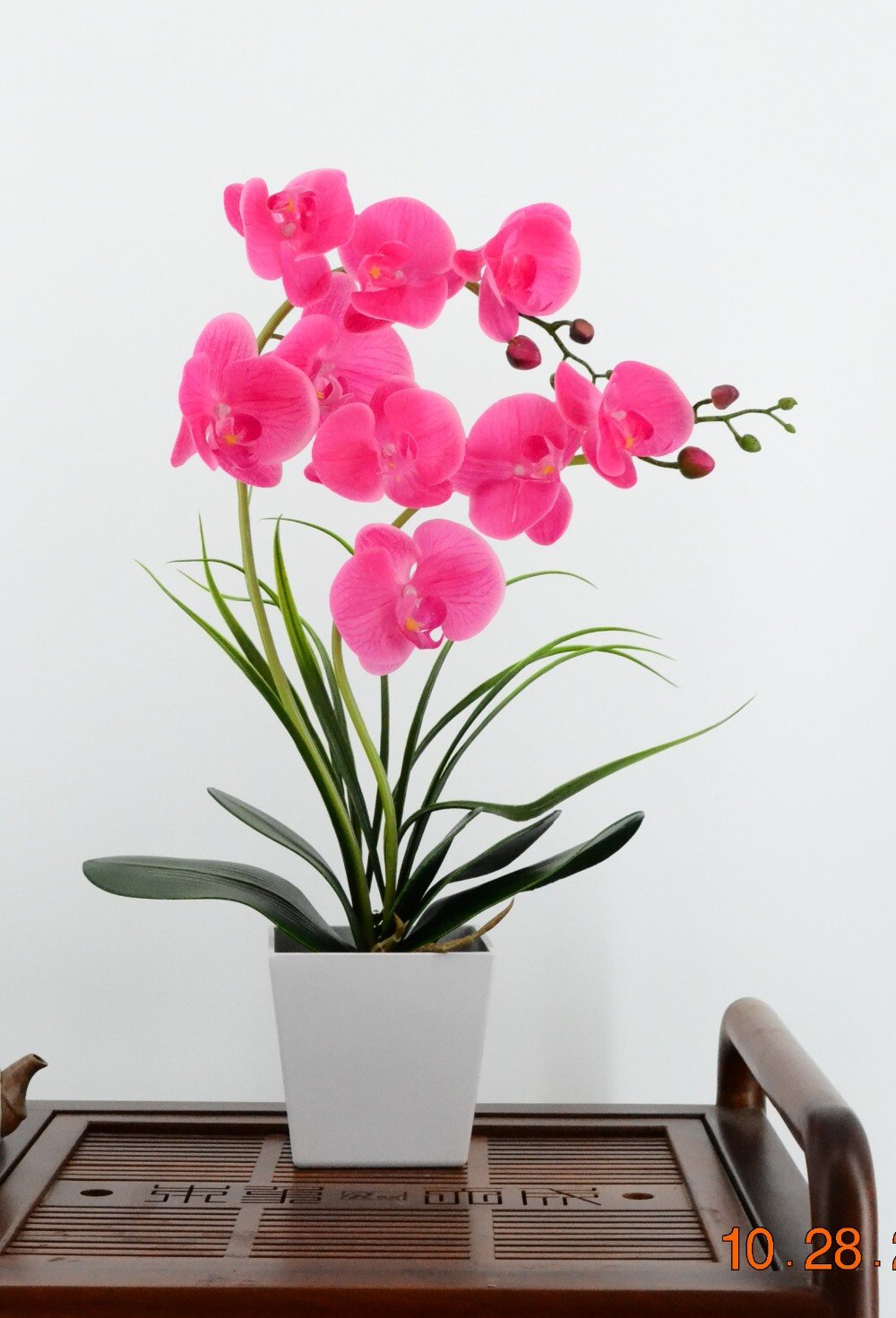 Free Shipping 20"( 50cm) LED Blossom Real Touch Orchid Flower Bonsai 9 PCs Warm White LED /Lighted Flowers with 2*AA Battery pot