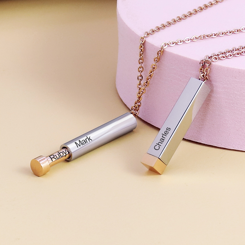 Custom Name Hidden Message Necklace For Women Personalized Mixed Color Stainless Steel Bar Necklace Engraved lover  Gifts