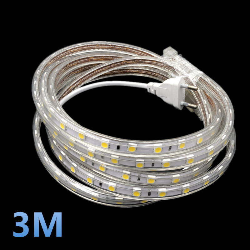 LED Strip Light AC 220V SMD 5050 Flexible Waterproof LED Tape 60LEDs/m Ribbon for Living Room 1M/2M/3M/4M/5M/6M/7M/8M/10M/15M20M